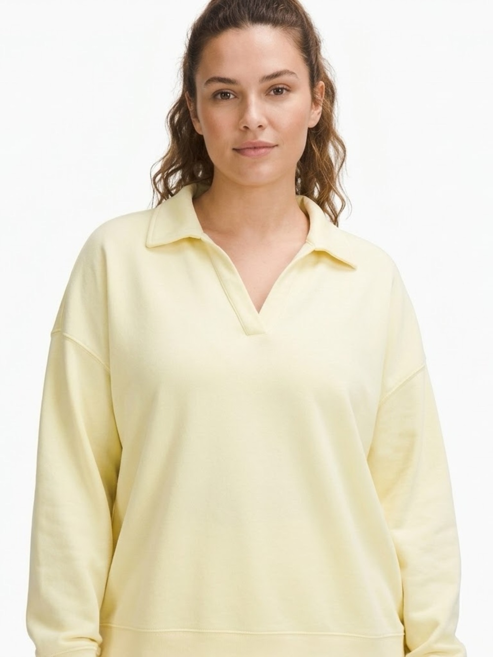 CALIA by Carrie Underwood Pale Yellow Collared Pullover Sweatshirt